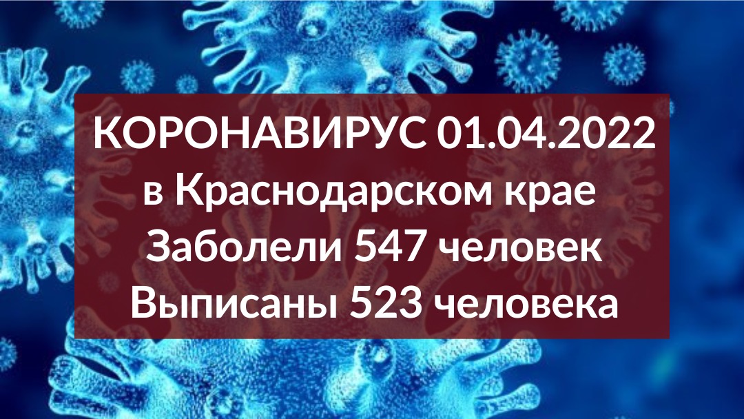 На Кубани за сутки заболели коронавирусом 547 человек